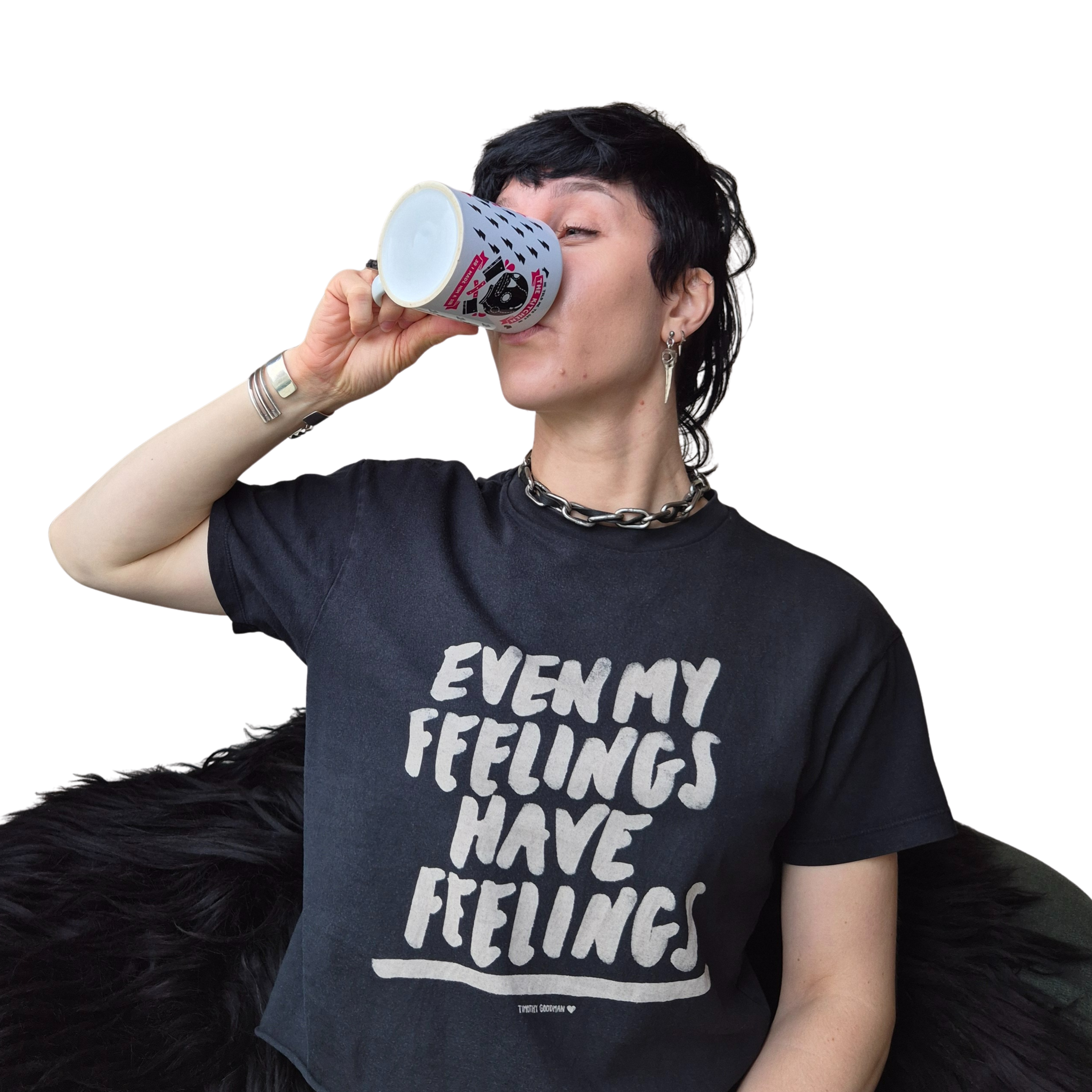Molly Daszuta, mental health counselor, drinking their daily mental health cuppa coffee in Jena, Germany.